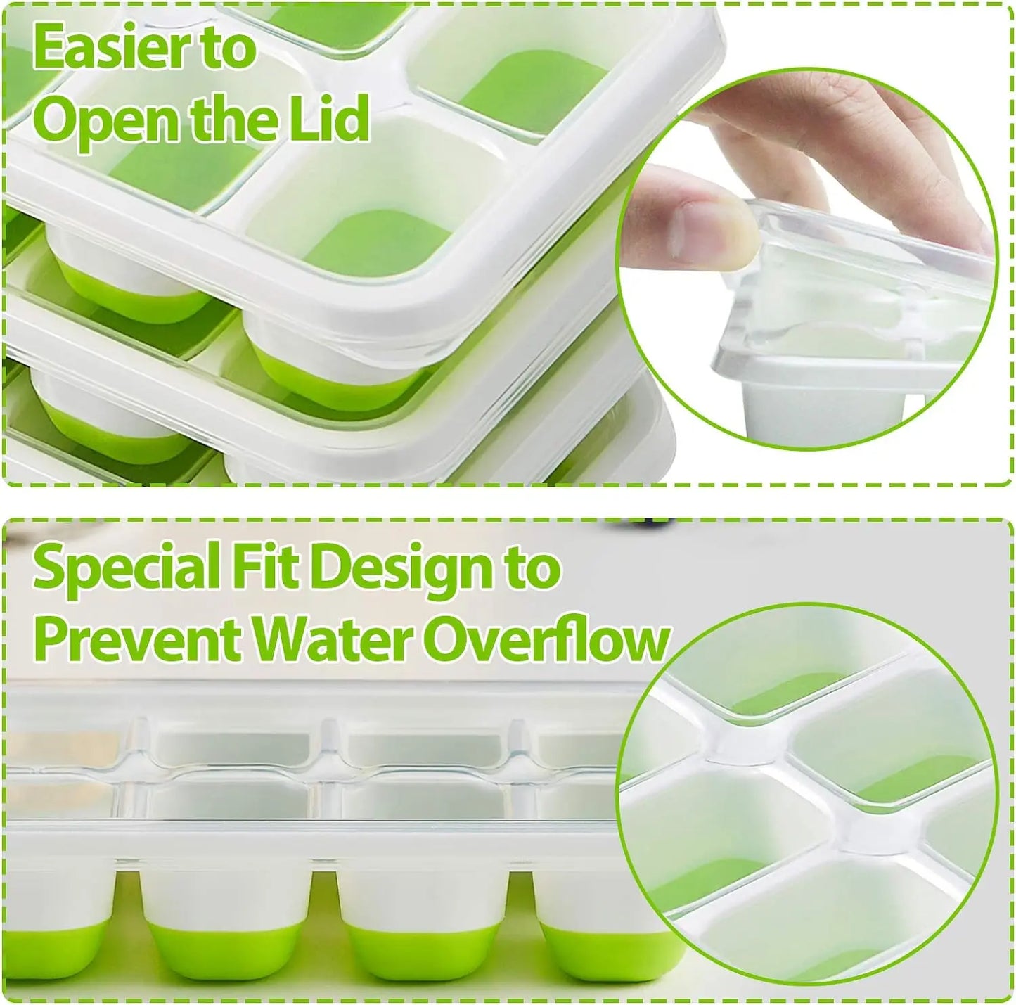 Ice Cube Tray Mold with Lid Silicone Square 14 Cube Easy Release Ice Cube Molds Summer Kitchen Bar DIY Iced Cocktail Freeze Tool